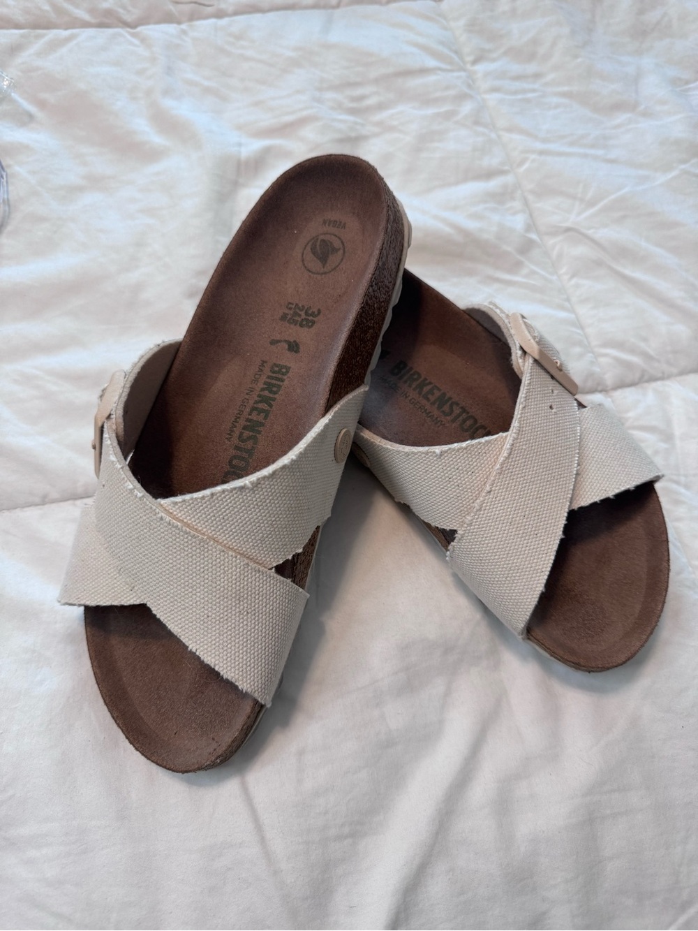 Birkenstock Siena Vegan Eggshell Canvas Sandals Size 38 Narrow